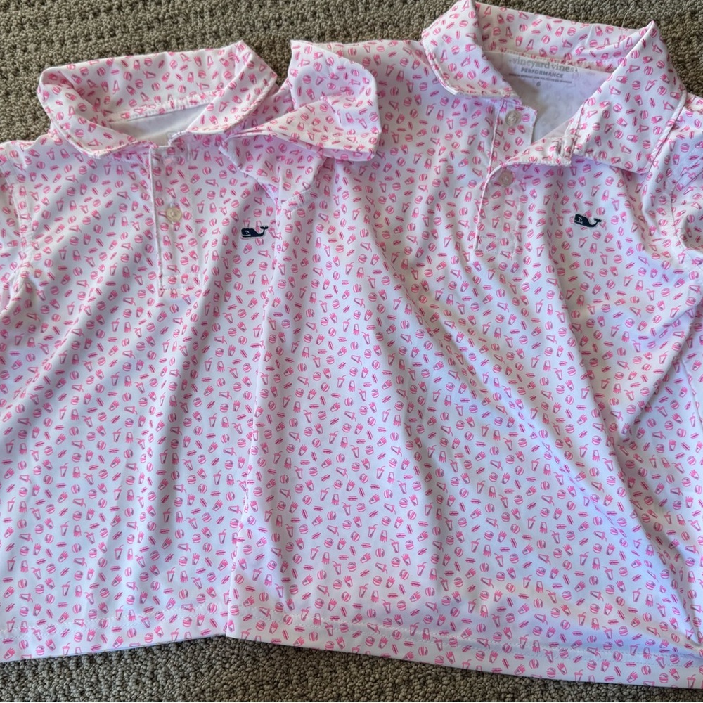 Vineyard Vines Pink Polo Shirt with Fast Food pattern